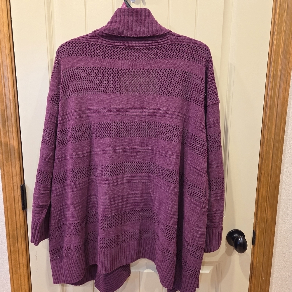Plus Size 2X Chenille Shawl Cardigan Open Knit  Purple Vivid Plum New Cozy Fall - Picture 7 of 7
